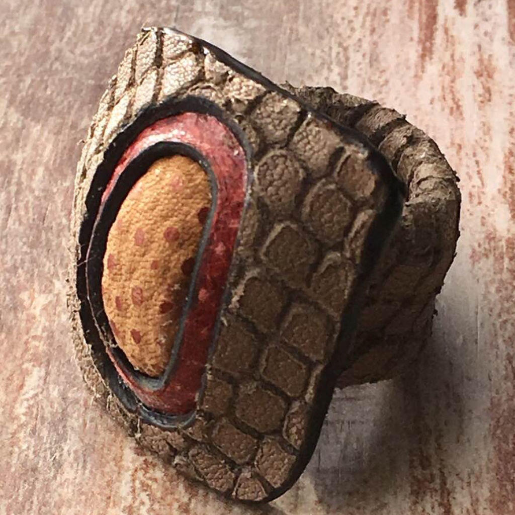 Brown Textured With Red & Yellow Leather Ring